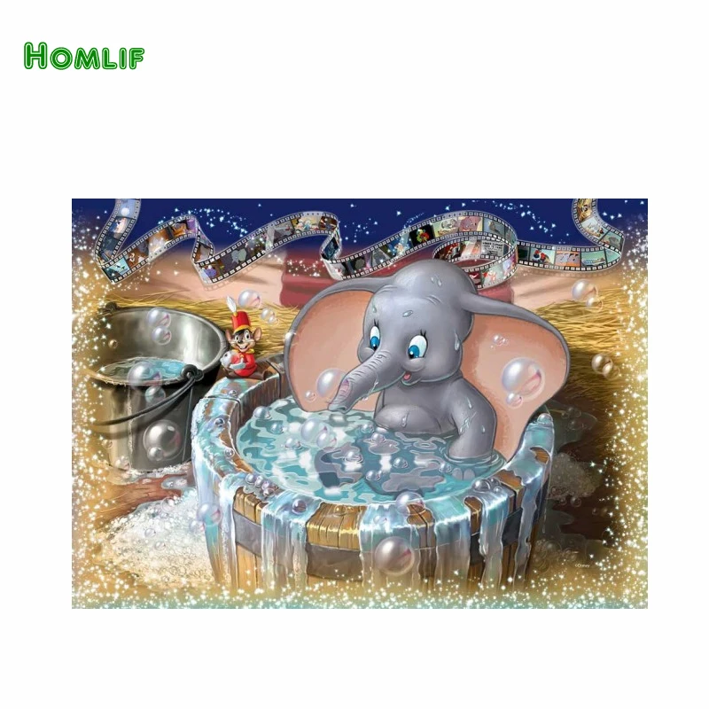HOMLF DIY diamond painting 5D diamond Dumbo Take a bath cross stitch