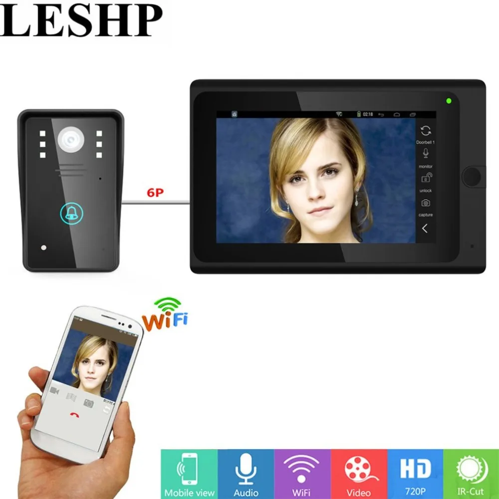

LESHP Wired Video Door Phone Doorbell Intercom Entry System With 1000 TVL Camera 7 inche Support Recording Snapshot Night Vision