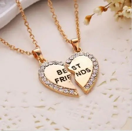 

Wholesale Fashion Friend Forever Series Two-color Gold And Silver Pendant Necklace One Half And A Half Girlfriend Brother Couple