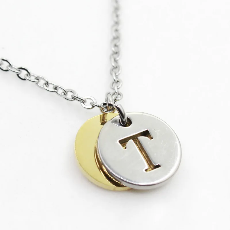 

Stainless Steel Alphabet T 1pcs Initial Necklace Pendant Women Men Jewelry Stainless Steel Round Coin Letter Necklace Jewelry