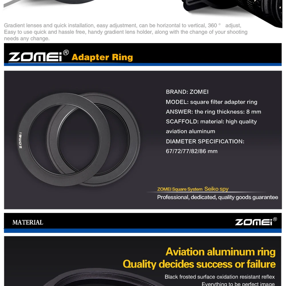 Zomei 100 мм ND квадратный держатель фильтра камеры и переходное кольцо для Cokin lee Nisi Zomei 100*100 100*150 мм фильтр