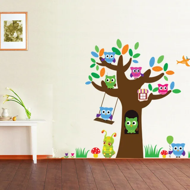 owl tree mushroom wall sticker kindergarten children's room