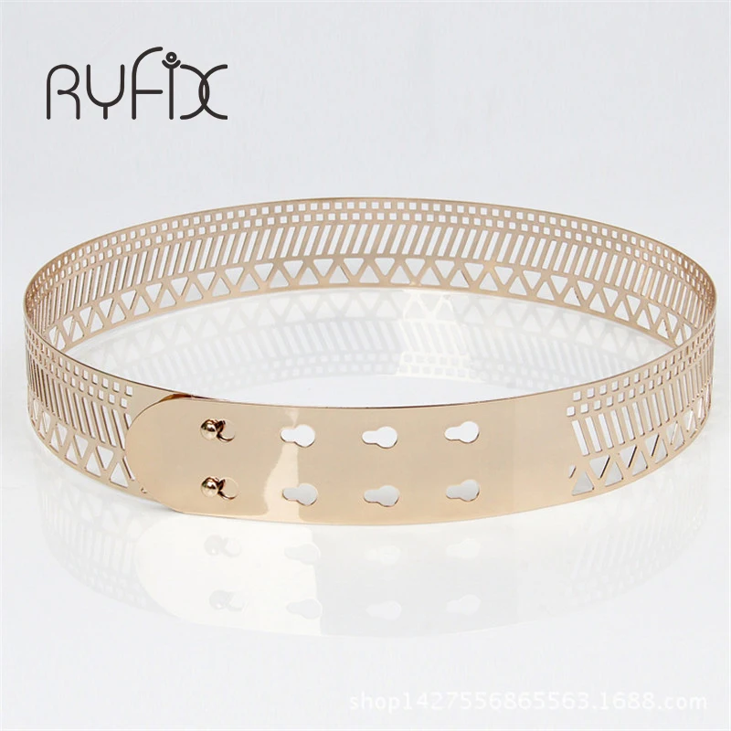

Metal Mirror Waist Belt 4 cm Width 2019 Fashion Women hollow Metallic Celebrity Gold silver Wide Band For Women Belts BL23