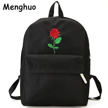 Men Heart Canvas Backpack Cute Women Rose Embroidery Backpacks for Teenagers Women’s Travel Bags Mochilas Rucksack School Bags