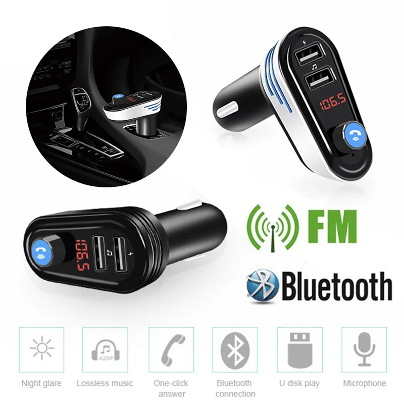 

AP02 Car Bluetooth FM Transmitter Free Wireless Dual USB Port AUX Modulator Car Kit MP3 Player Bluetooth Car Changer Accessories