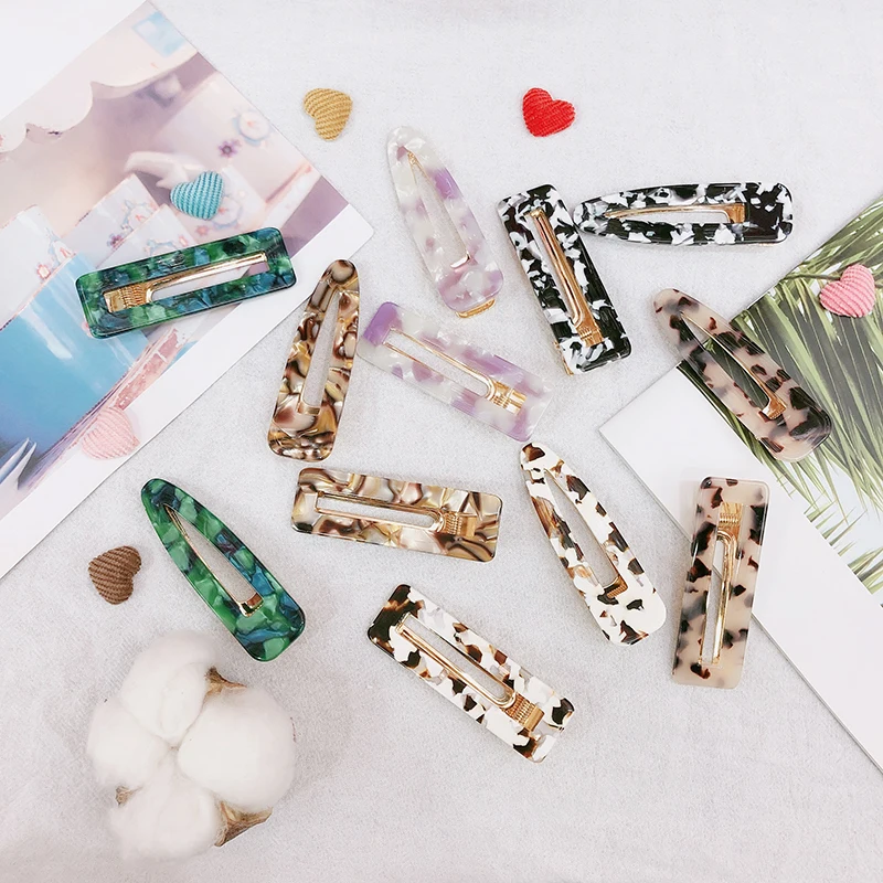 

MuHan 1 Pair/Set New Fashion Korean Acetate Rectangle Hairpin Irregular Pattern Hair Clip For Women Hair Accessories Girls Gifts