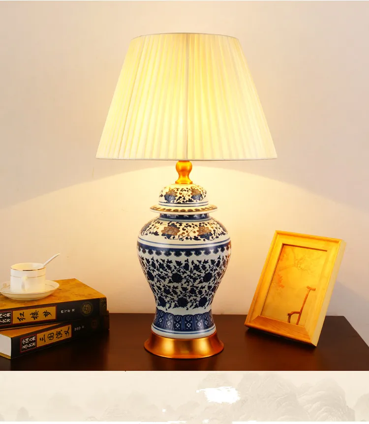 Art Chinese porcelain ceramic table lamp bedroom living room wedding table lamp Jingdezhen night table lamp for bedroom