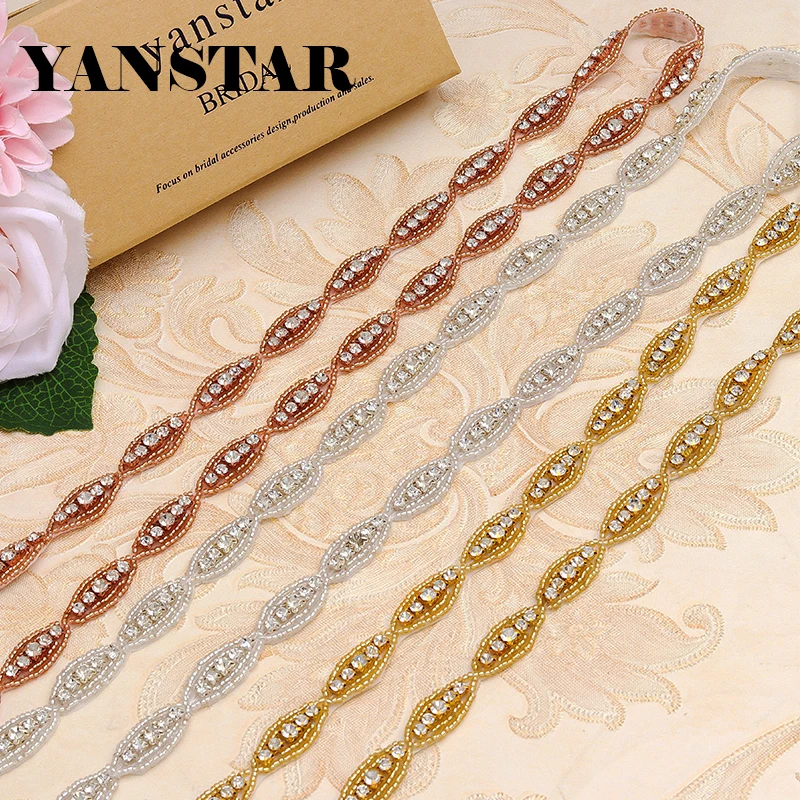 

YANSTAR (10Yards) Wholesale Handmade Bridal Crystal Rhinestones Appliques Accessory Sewing On Bridal Sash YS882