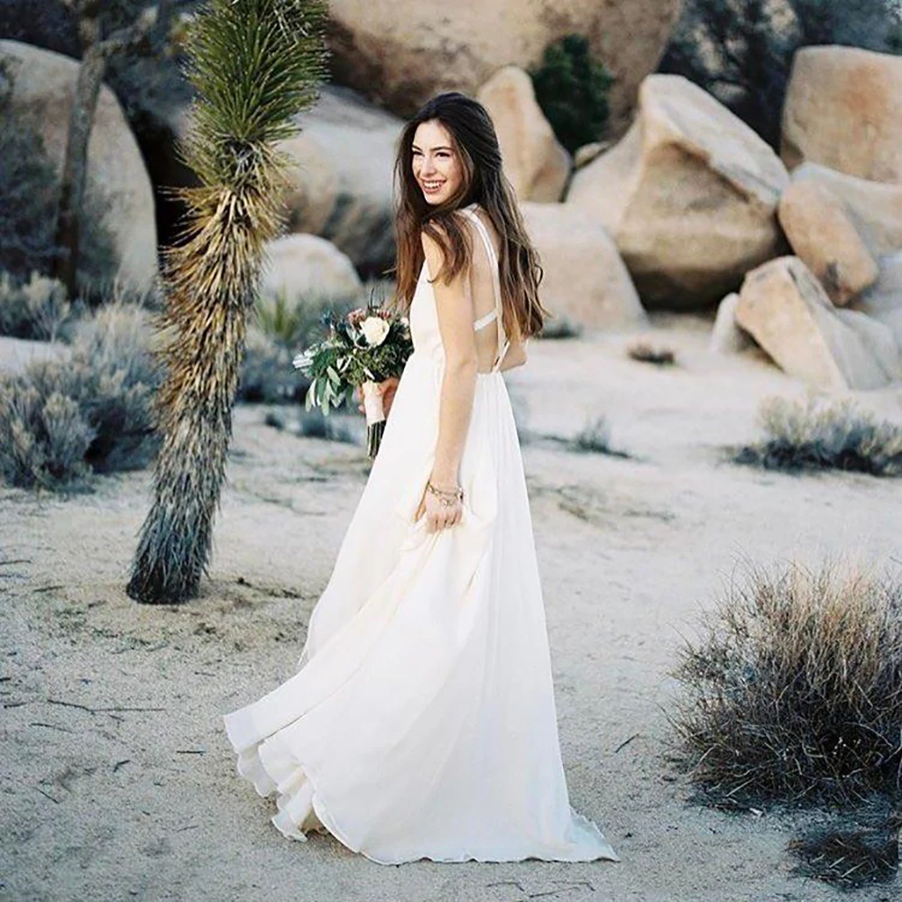 

Deep-V-neck Bride Dress Sexy Simple Wedding Dress Custom made Elegant Cheap Beach Bridal Gown Boho Wedding dress
