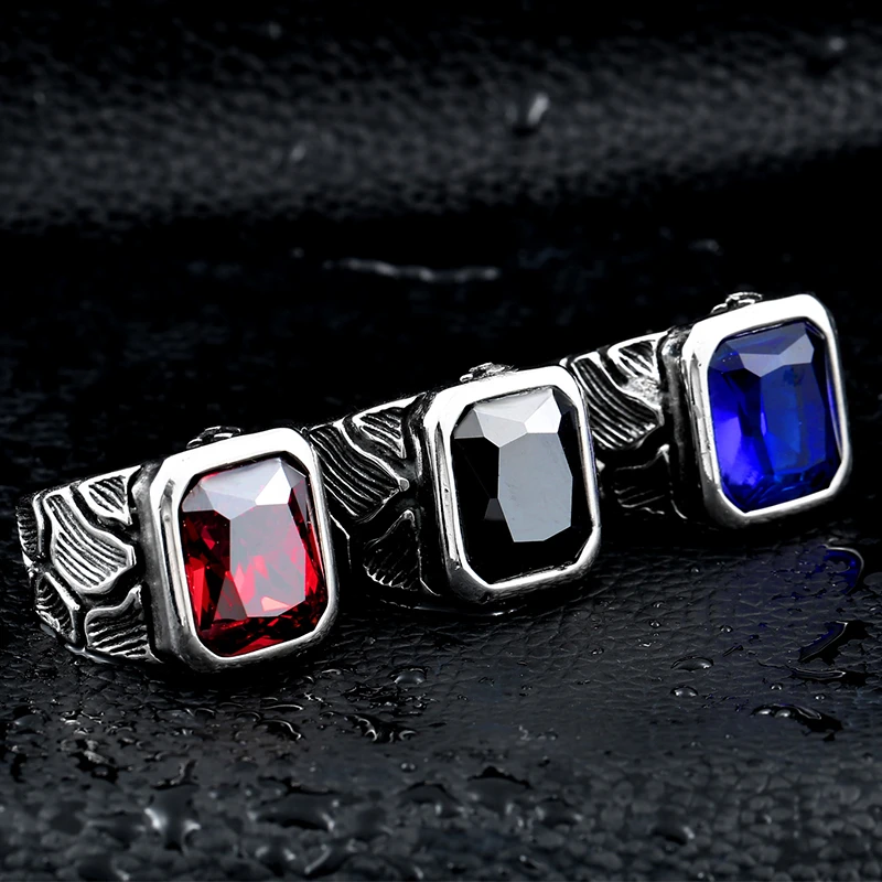 BEIER anillos de inoxidable Retro Vintage para hombre, joyas góticas craqueladas, de piedra azul/negro/rojo, 316L, BR8 - AliExpress