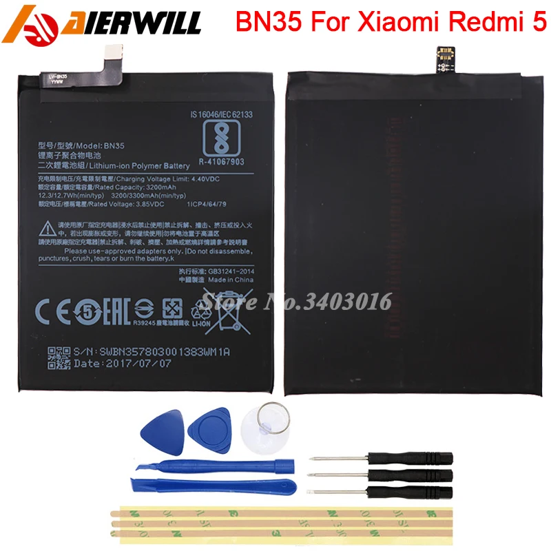 BN35 Battery For Xiaomi Redmi 5 Hongmi Batterie Bateria Batterij Accumulator 3300mAh+Tools | Мобильные телефоны и