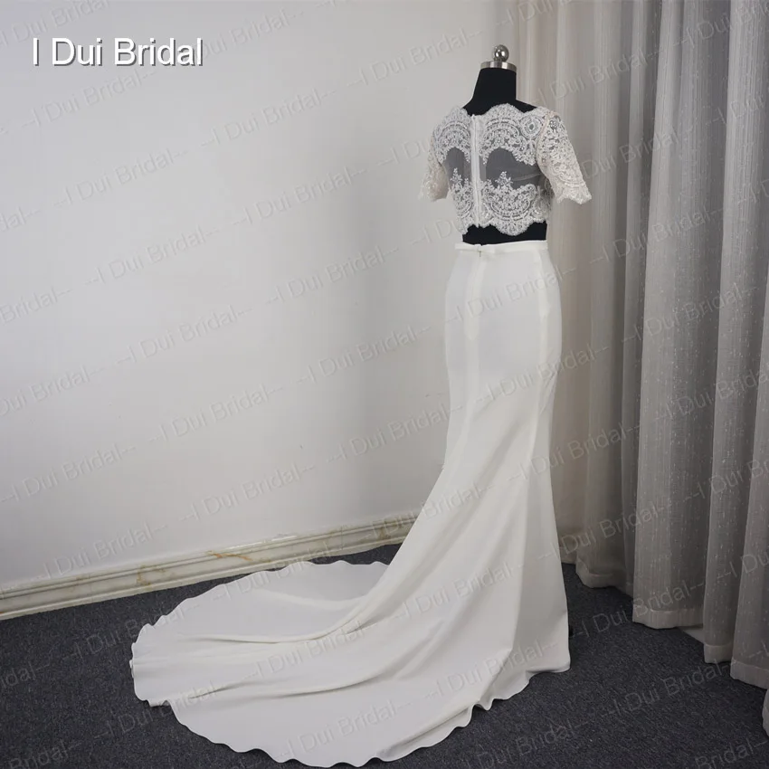 Короткий рукав двух частей укороченный Топ Кружева Русалка Свадебные платья дизайн изготовленный на заказ 2018019