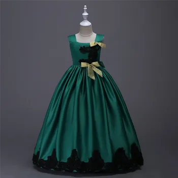 

Fashion 4 To 15 Year Old Little Girls Evening Dress Yellow Purple Satin Lace Flower Pageant Gowns Girls for Wedding and Party