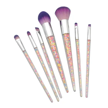 

Fashion Luxury Beauty Ladies Make Up Tools 7 Pcs Colored Plastic Granule Transparent Handle Daily Foundation Cosmetic Brush Sets