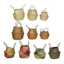 Handgemachte Seegras Lagerung Körbe Faltbare Woven Lagerung Topf Bauch Korb Garten Blumentopf Pflanzen Hängenden Korb 1 Pcs(China)