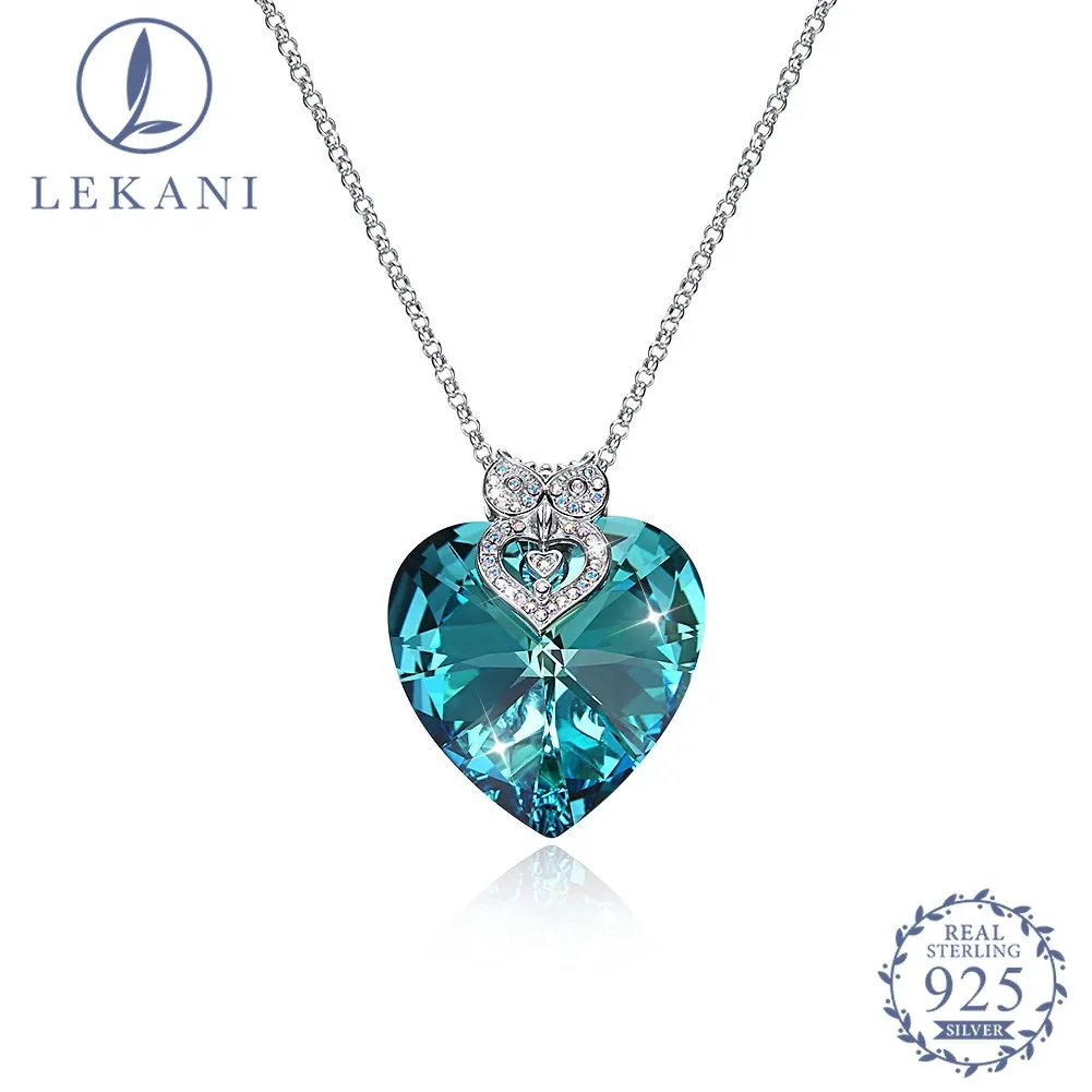 

LEKANI Crystal From Swarovski 925 Sterling Silver Necklace Animal Owl Romantic Love Heart Pendant Necklace Fine Jewelry