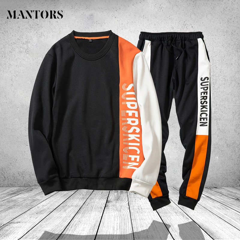 Sportswear Mens Set Autumn Casual Tracksuit Men Hoodies Sets Brand Men Clothes 2 PCS Patchwork Sweatshirt+Pants Track Suit Male
