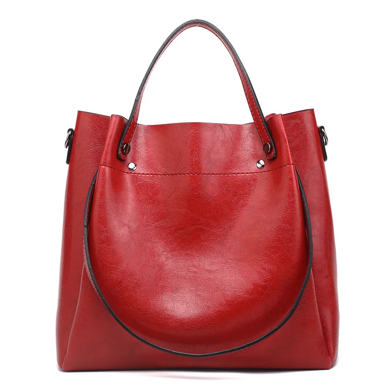 Женская кожаная сумка через плечо с масляным воском, женская сумка-мешок, повседневная женская сумка через плечо WBS569 - Цвет: Wine Red