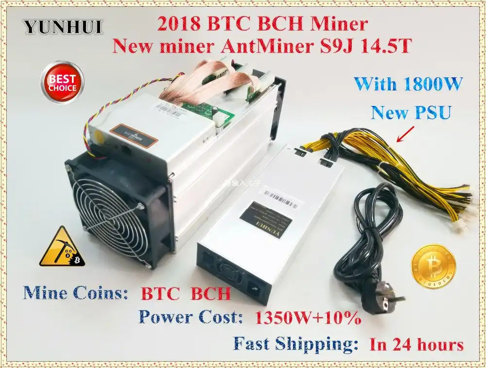 New AntMiner S9j 14.5T With 1800W PSU Asic Bitcoin SHA 256 New AntMiner S9j 14.5T With 1800W PSU Asic Bitcoin SHA 256