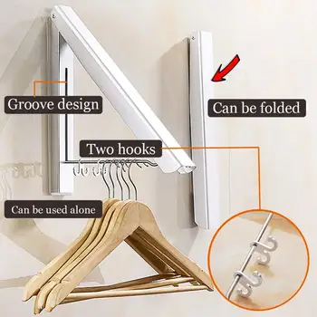 

Folding Clothes Hanger Adjustable Drying Rack Retractable Coat Hanger Home Storage Organiser Instant Closet, Wall Mounted with