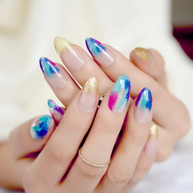 Galaxy Marble Design Nail Art Kit Colorful Sharp Medium French Galaxy Marble Design Nail Art Kit Colorful Sharp Medium French Stiletto Nails For Home Office Manicure