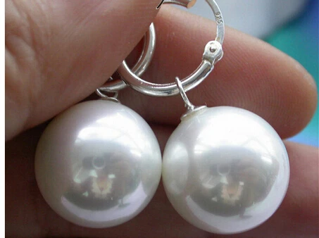 

16mm round white south sea shell pearl earring silver>Lovely Fine Nobility Lady's Women's Earrings