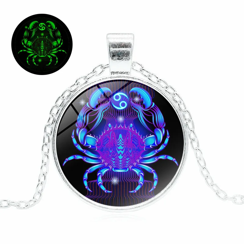 Gemini Glow in the Dark 12 Constellation Pendant Horoscope Zodiac Sign Women Necklace 