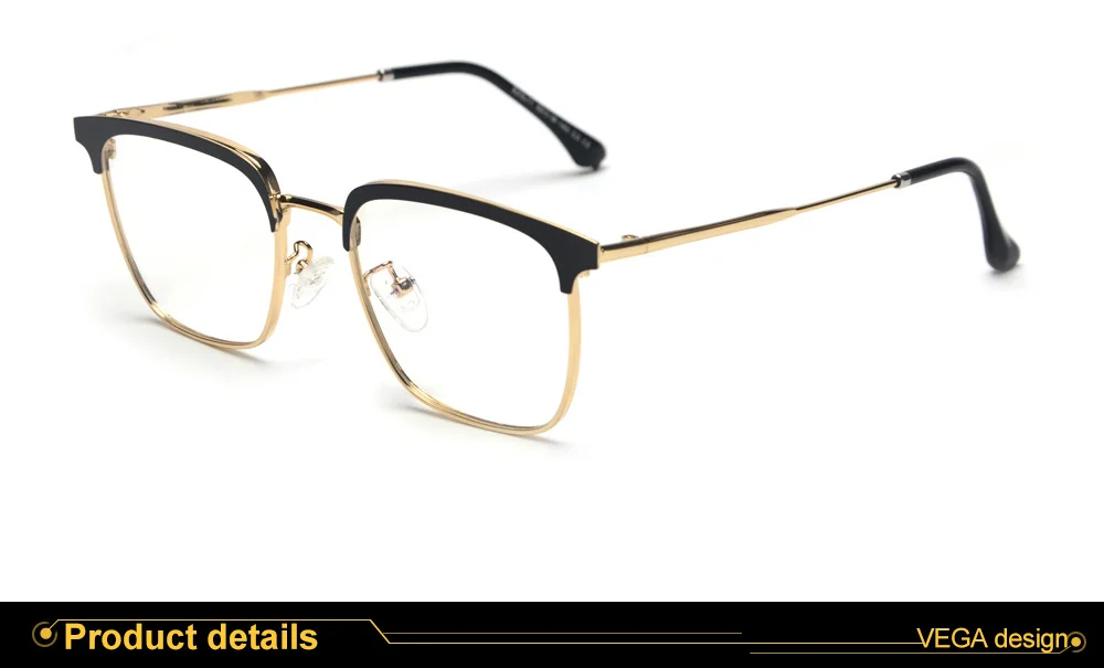 VEGA Eyewear Semi-rimless Vintage Glasses Frame Women Men Fashionable Spectacle Frame Gold Square Eyeglasses Frames VG255 (7)