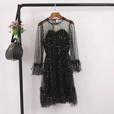 Женское Винтажное с рукавами-фонариками, расшитое блестками, со звездами, с гофрированным воротником, длинное платье/синее/розовое/цвета слоновой кости/черное средневековое платье