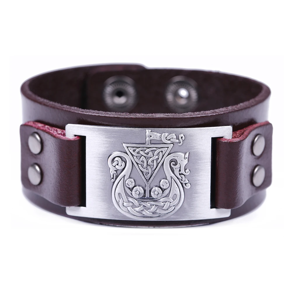 Skyrim Wicca Slavic Double Deer Celtic Irish Knot Pattern Wristband Leather Bracelet