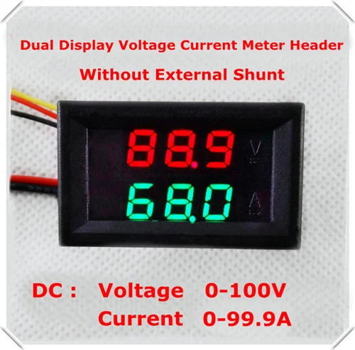 RD двойной светодиодный дисплей Автомобильный измеритель напряжения тока 0,28 DC0-100V/100A цифровой амперметр вольтметр 5 проводов без шунта [4 шт./партия] - Цвет: red green