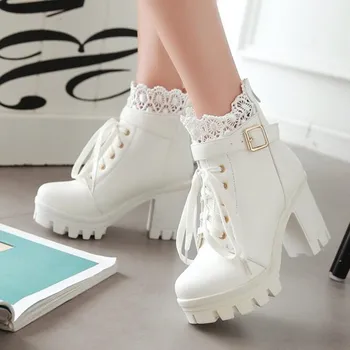 White & Black Lolita High-heeled Boots