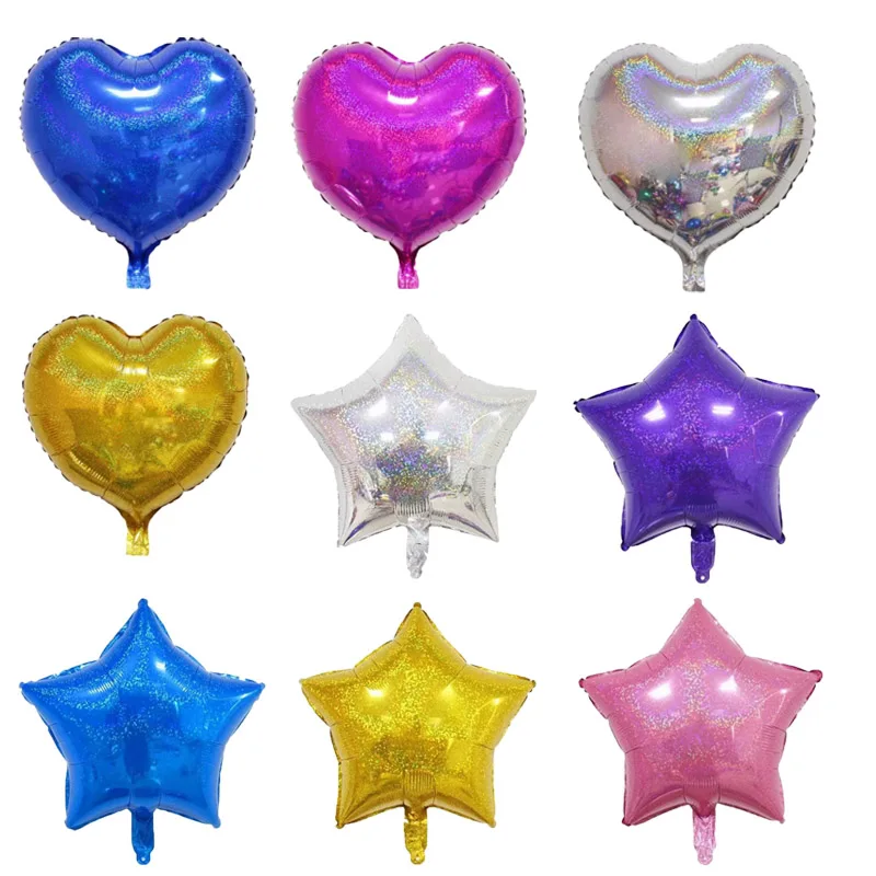

10pcs/lot 18inch Laser Metallic Star heart Foil Balloons Wedding Baby Shower Birthday Party Decor Helium Inflatable Globos Gift