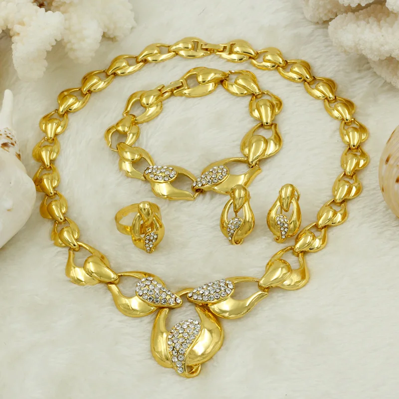 

Fashion Dubai Gold Jewelry Sets Women Wedding Engagement Necklace Crystal Jewelry African Bridal Jewelry Accessories
