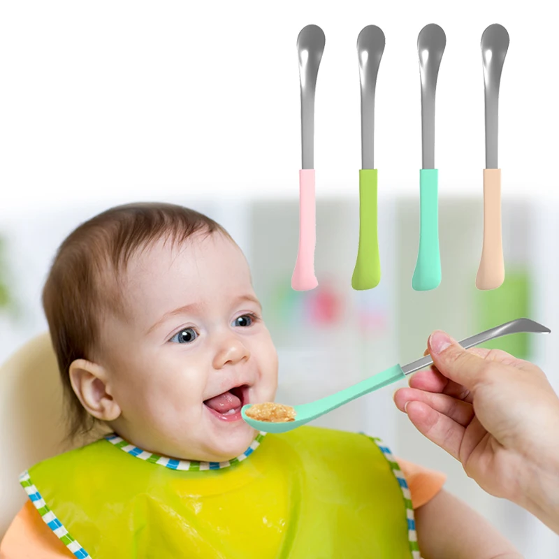 

Baby Food Feeding Spoon Stainless Steel Silicone Double-end Safety Tableware for Children Feeder Flatware Utensils