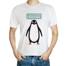 DY 183 Autumn Casual T Shirt Men Fashion O Neck Short Sleeve Penguin I m freezing