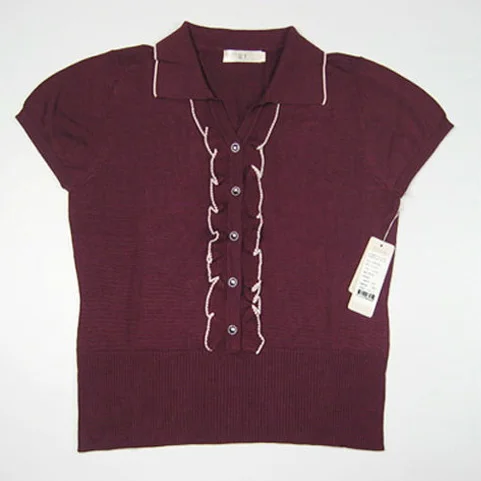 Летний Шелковый женский свитер с короткими рукавами и воротником ecgii mulberry, hs-3643 - Цвет: Коричневый