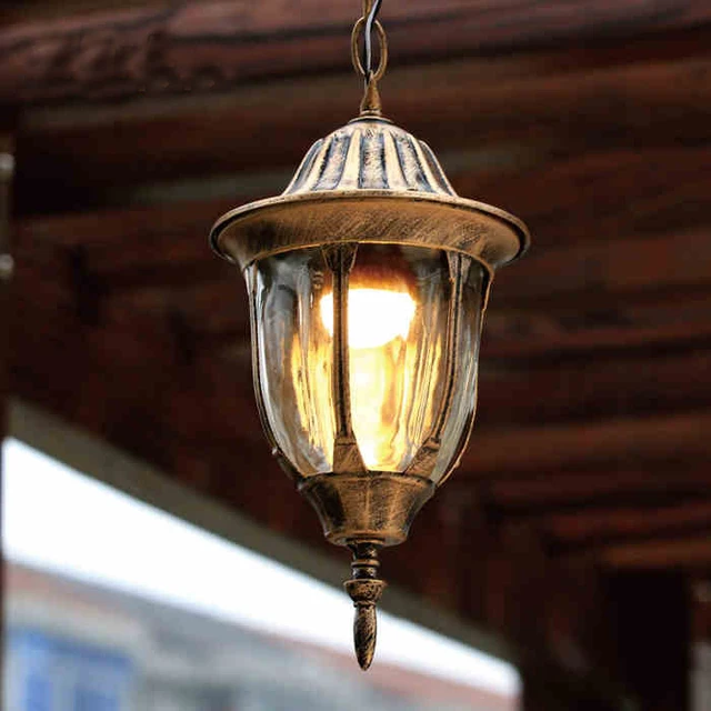 Us 27 0 25 Off European Vintage Bronze Aluminum Outdoor Waterproof Pendant Lamp American Villa Retro Glass E27 Led Bulb Light Fixture In
