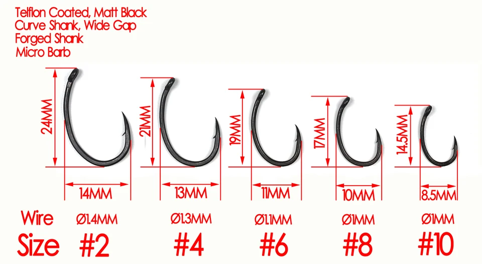 Bimoo 20 шт. тефлоновое покрытие Карп крючки Высокоуглеродистая сталь матовый черный с микро Барб Размер 2 4 6 8 10 Yn Карп Рыболовный крючок Европа