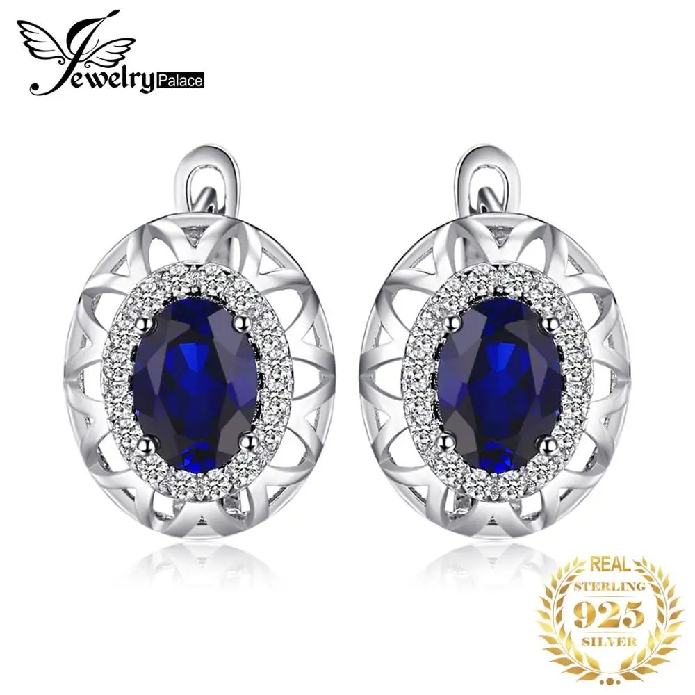Ювелирный дворец уникальный дизайн 2.4ct создан синий сапфир клип на серьги 925