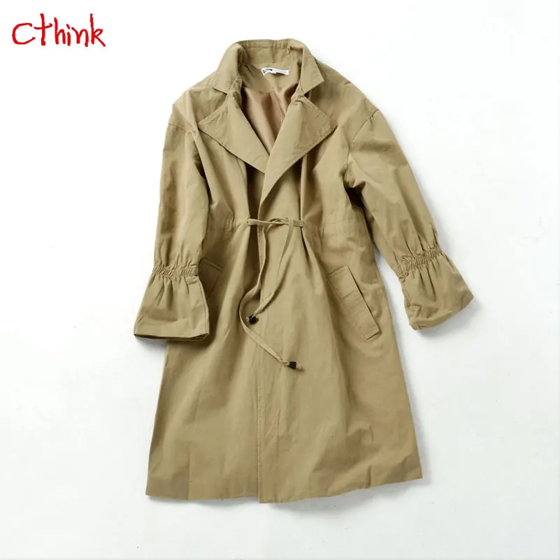 

Autumn Cotton Solid Trench Women Adjustable Waist Midi Open Stitch Fall Slim Stylish Coat For Woman Green Khaki Womens Trench