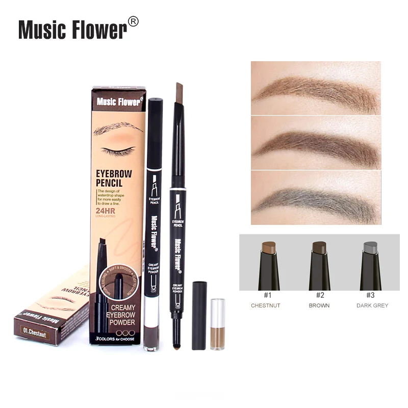 

Music Flower 3 Color Makeup 2 In 1 Automatic Eyebrow Pencil+eyebrow Powder Set Natural Creamy Eye Brow Pen Long-lasting