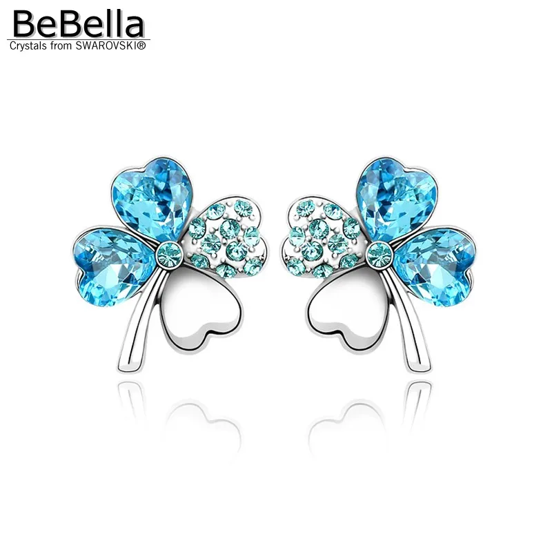 Серьги гвоздики с клевером BeBella 5 цветов элементами Сваровски|clover stud earrings|stud