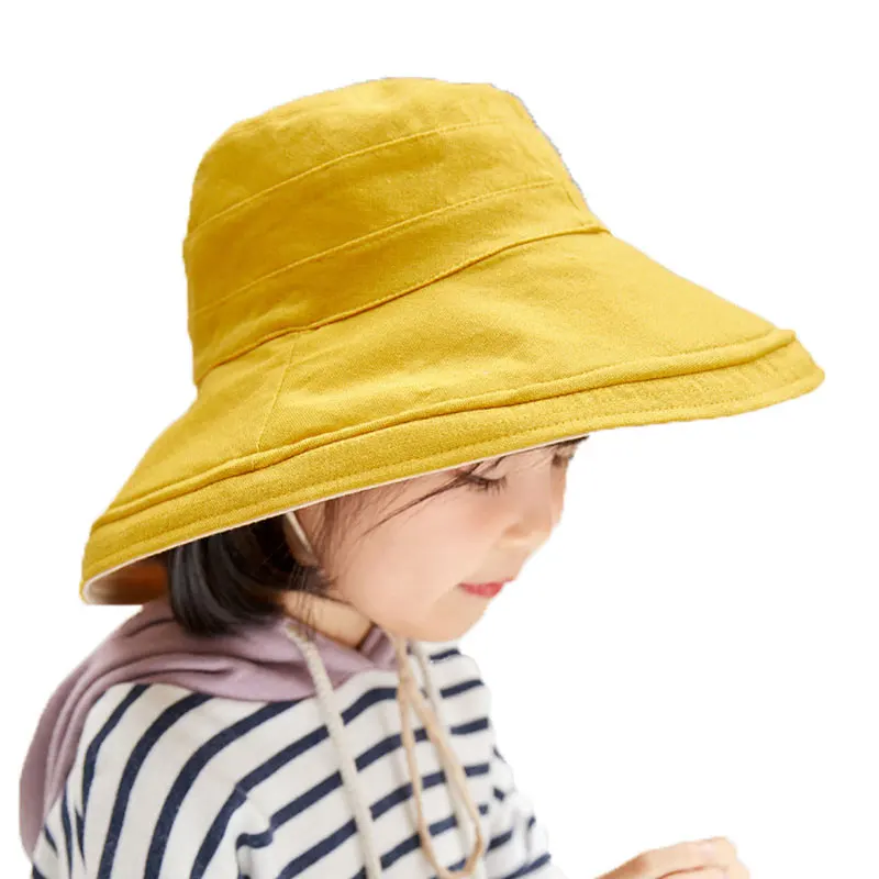 

Boys Girls Child Hat Bucket Hat Kids Outdoor Fisherman Cap Big Wide Brim Beach Cap Solid 2019 Spring Sun Protective Hat