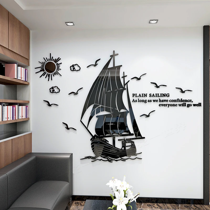 Креативные 3D наклейки на стену Sailboat Acrylc Вдохновляющие компании зеркальные