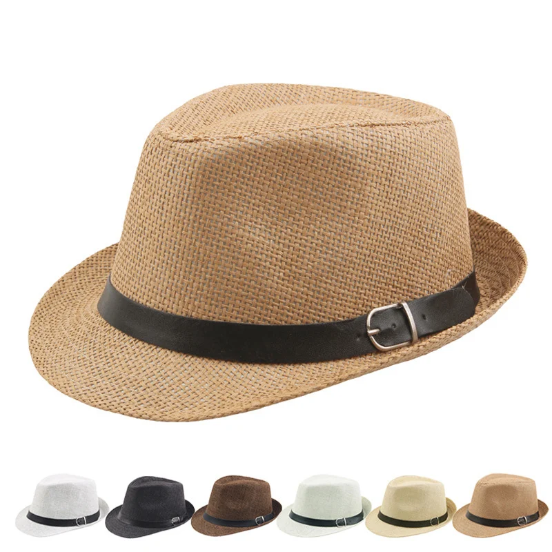 

2019 Hot Unisex Women Men Fashion Summer Casual Beach Sun Straw Panama Jazz Hat Cowboy Fedora hat Gangster Cap gorras