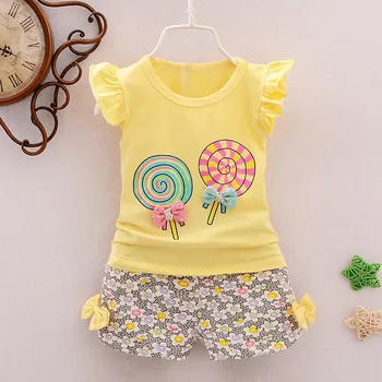 

2PCS summer girl Toddler Kids Baby Girls Outfits Lolly T-shirt Tops+Short Pants Clothes girls sets clothing