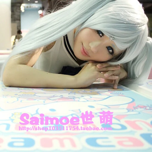 Vocaloid Hagane Miku 120CM Long Silver White Cosplay Party Full Hair Wig + 2 Ponytails |