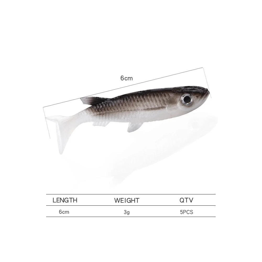 Приманка для рыбалки от ftk 5 шт. Мягкая приманка Minnow Shad Fishlike аксессуары 3D глаз поддельная рыба плавающий воблер приманка бас силиконовая морская HF