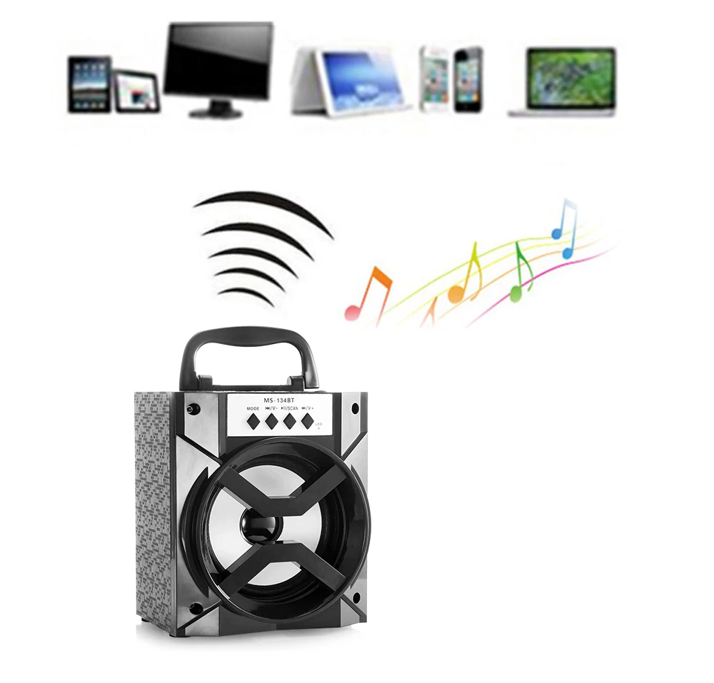 MS-134BT Wireless Bluetooth 2.0 Speaker Portable Stereo Subwoofer TF Card FM LED Shinning USB Hands-free Call Loudspeaker 600mAh |